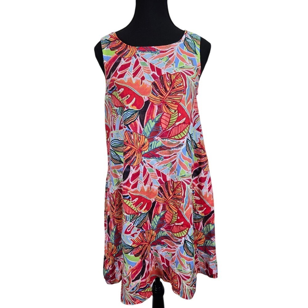 C & C California 100% Linen Womens‎ Dress Size Small Beach Tropical Floral Boho